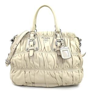 PRADA Cream Leather Shoulder Bag